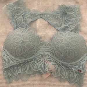 “Pink” Light Blue Lace Bralette - like new